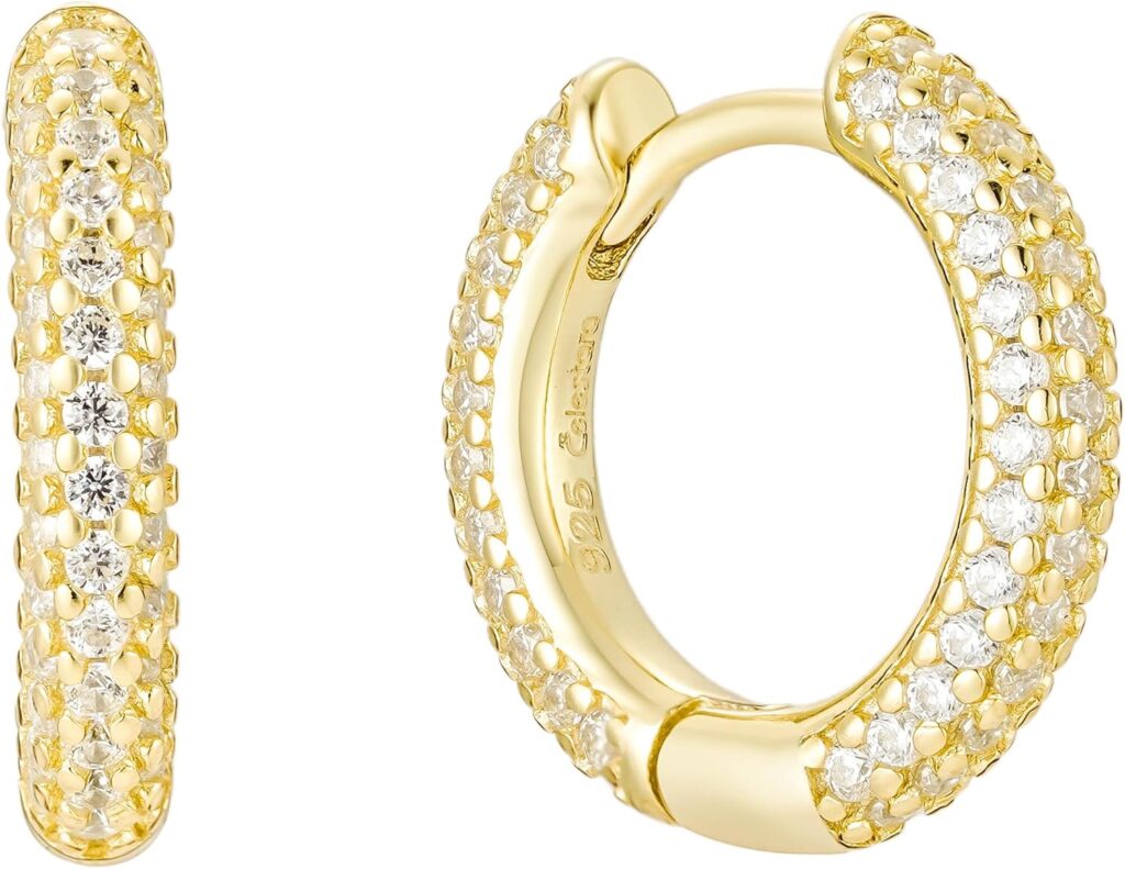 925 Sterling Silver CZ Diamond Huggie Hoop Earrings with Exquisite Box