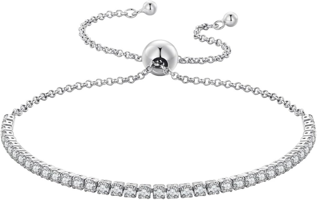 925 Sterling Silver 14K Gold-Plated or Platinum-Plated Sparkling Tennis Bracelet with Cubic Zirconia Stones Adjustable Size - Elegant Box