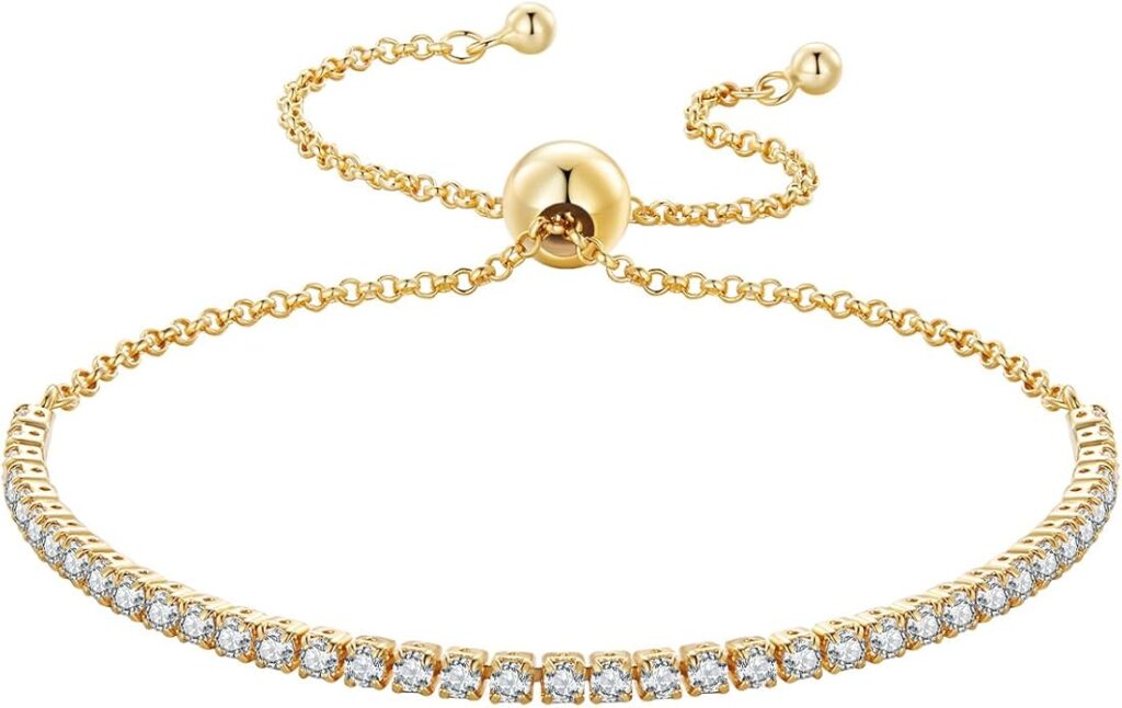 925 Sterling Silver 14K Gold-Plated or Platinum-Plated Sparkling Tennis Bracelet with Cubic Zirconia Stones Adjustable Size - Elegant Box