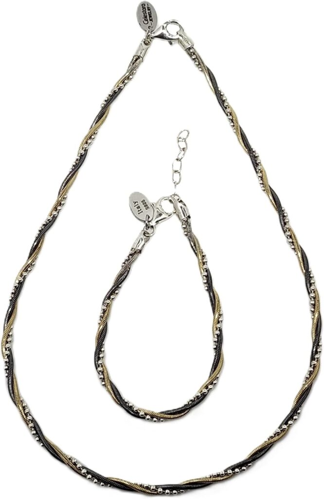 Italian-Made, Solid 925 Sterling Silver Rope Chain Necklace and Bracelet Set for Women – Luxurious Gift Box Included