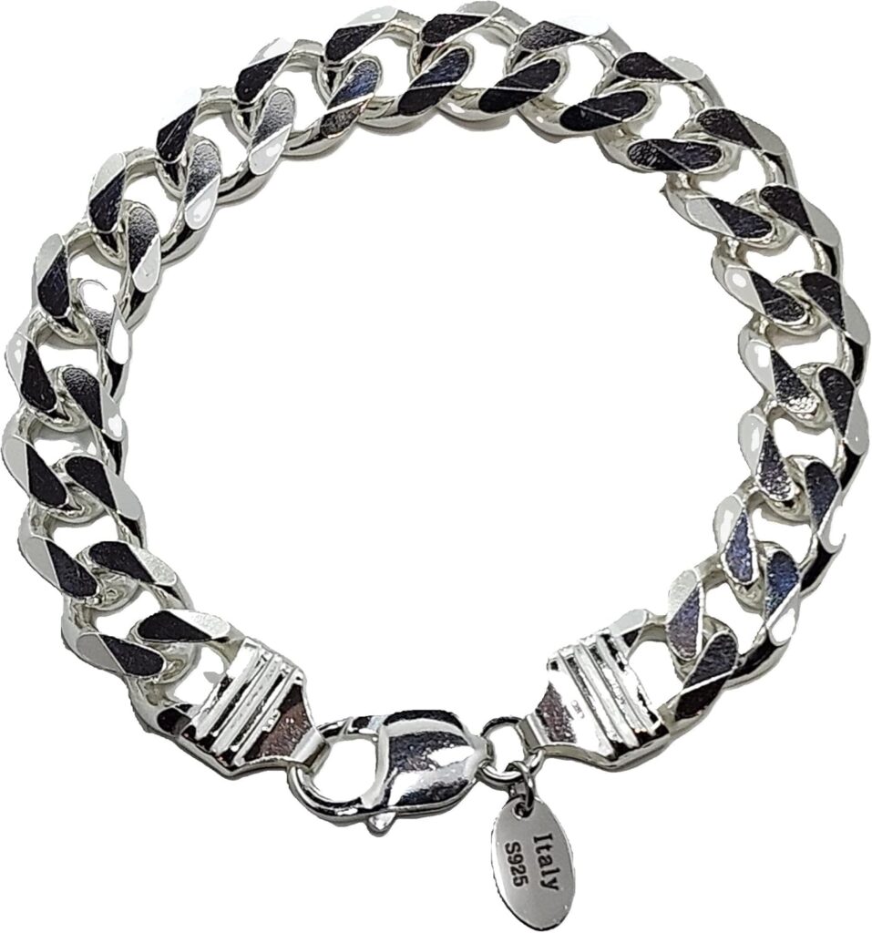 Italian-Made, Solid 925 Sterling Silver Cuban Link Chain Bracelet for Men – Rhodium-Coated with Premium Gift Box
